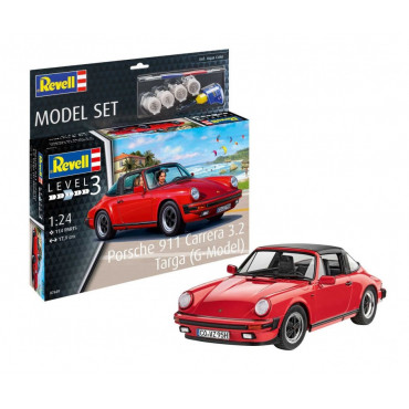 KIT PARA MONTAR REVELL MODEL SET PORSCHE 911 CARRERA 3.2 TARGA (G-MODEL) 1/24 114 PEÇAS COMPLETO COM TINTAS COLA E PINCEL REV 67689